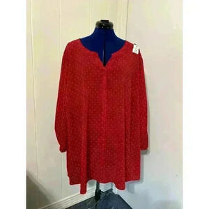 Catherine's Tunic Top Size 4X Button up Roll Tab Sleeve Dots Novelty Print NWT